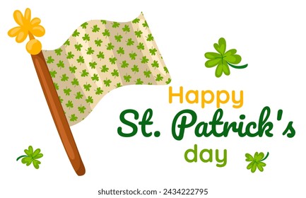 Funny inscriptions with St. Patrick's Day and a clover flag for the holiday for posters, flyers, postcards, invitations, stickers, banners, gifts. Vector illustration of a modern Irishman. Rectangle