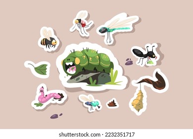 Funny insect with angry face vector illustration. Caterpillar and company. Kids design element, wild nature creature idea