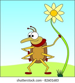 A funny insect leans against a daisy flower