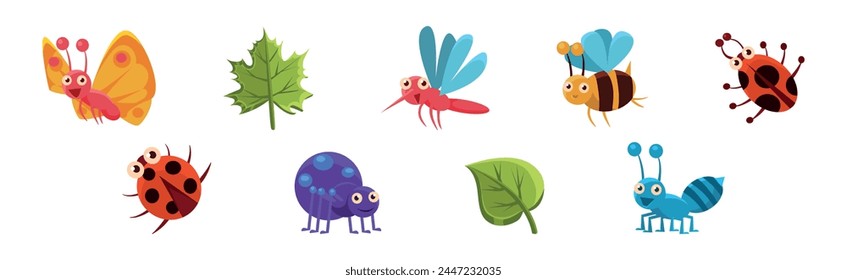 Funny Insect Small Crawling Animal Vector Set