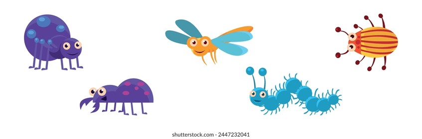 Funny Insect Small Crawling Animal Vector Set