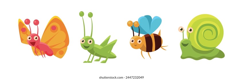 Funny Insect Small Crawling Animal Vector Set