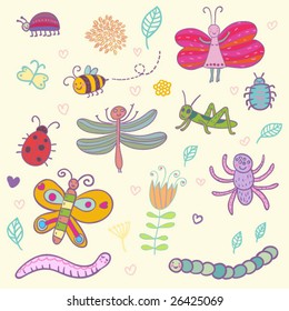 Funny insects - cute vector set