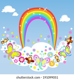 Funny insects dance around the Rainbow