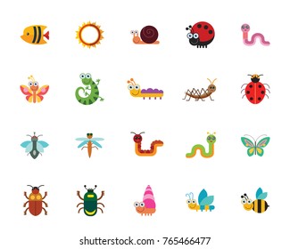 Funny insects icon set