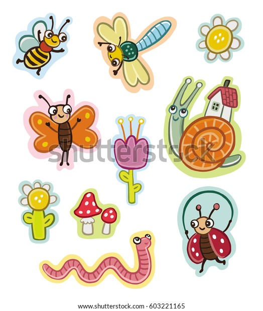 Funny Insects Kids Stickers Stock Vector Royalty Free 603221165
