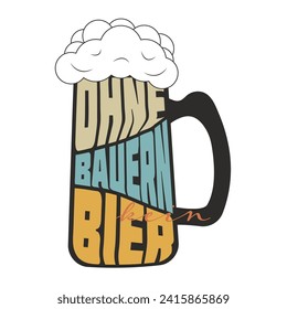  Funny inspirational beer quote "ohne bauern kein bier", vintage mug poster