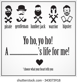 Funny, inspirational meme about beard and types of men. Vector art.