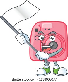 Funny instan camera cartoon character design with a flag