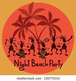 Funny invitation to night beach party with tribal band