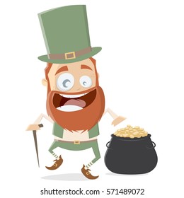 funny irish leprechaun with pot of gold