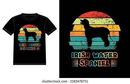 Funny Irish Water Spaniel Vintage Retro Sunset Silhouette Gifts Dog Lover Dog Owner Essential T-Shirt
