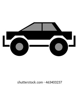 Funny isolated black vector silhouette of car on white background.