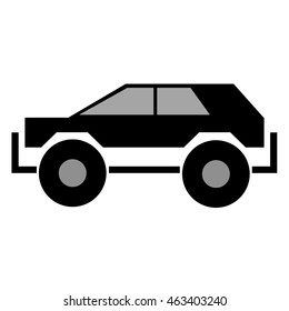 Funny isolated black vector silhouette of car on white background.