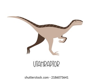 Funny isolated prehistoric dinosaur Utahraptor. Vector illustration of a wild animal.