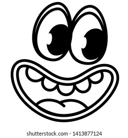 Funny isolated smiling face. Cartoon style. Happy emoticon face. Isolated vector illustration on white background 
