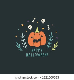 Funny jack o lantern. Halloween greeting card