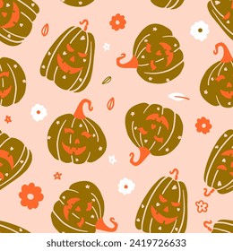 Funny Jack O Lantern Halloween Vector Seamless Pattern