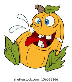 funny jack o' lantern pumpkin with leaves - Halloween vector illustration