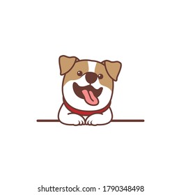 Funny jack russell terrier dog smiling over wall cartoon, vector illustration