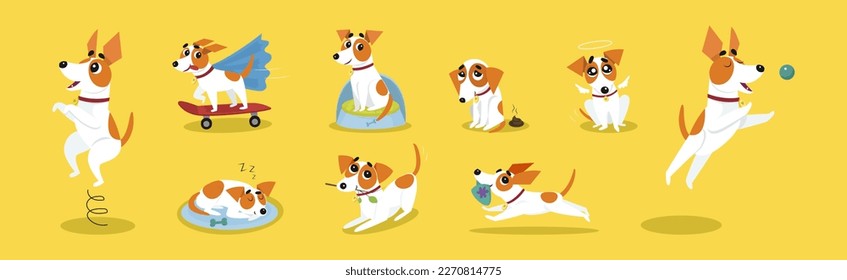 Funny Jack Russell Terrier Doing Different Activity Vector Set