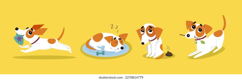 Funny Jack Russell Terrier Doing Different Activity Vector Set