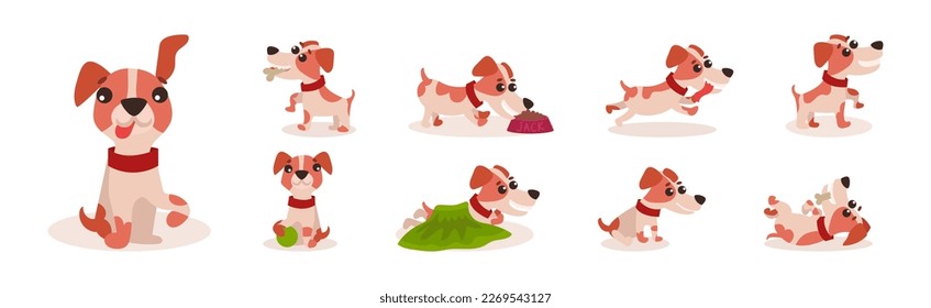 Funny Jack Russell Terrier Puppy with Cute Snout Vector Set