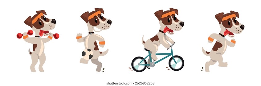 Funny Jack Russell Terrier Puppy Do Sport Activity Vector Set