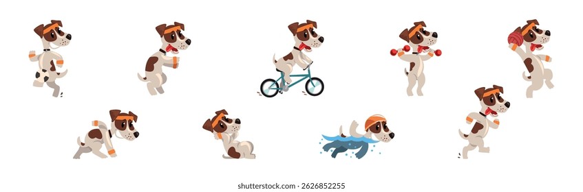 Funny Jack Russell Terrier Puppy Do Sport Activity Vector Set