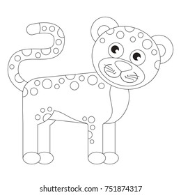 Funny Jaguar cartoon, the colorless outlined illustration with thin line black stroke.