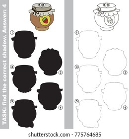 Funny Jam Pot to find the correct shadow, the matching educational kid game to compare and connect objects and their true shadows, simple gaming level for preschool kids.