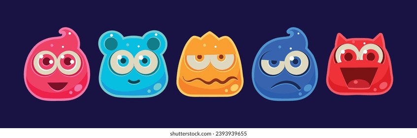 Funny Jelly Characters Emotion with Muzzle Vector Set