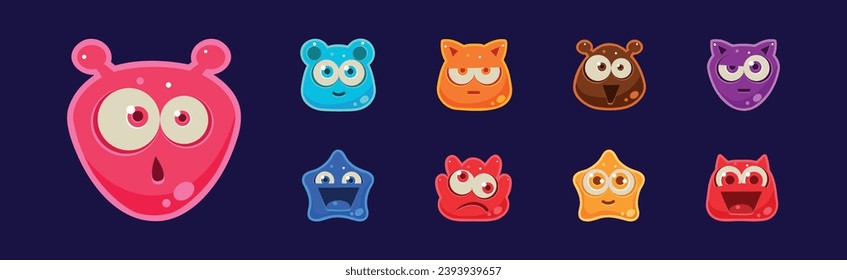Funny Jelly Characters Emotion with Muzzle Vector Set