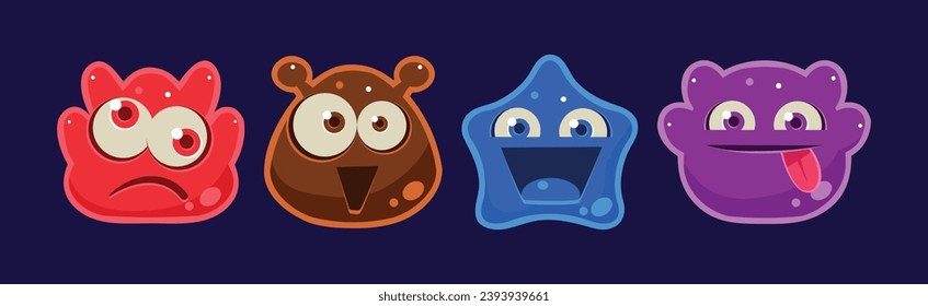 Funny Jelly Characters Emotion with Muzzle Vector Set