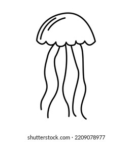 Funny jellyfish in hand drawn doodle syule. Cute underwater animal. Vector illustration.