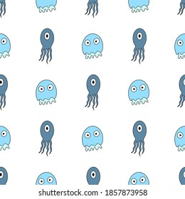 Funny jellyfish seamless pattern. Medusa with a funny look. Good for phono, postcards and wrapping paper. Vector.