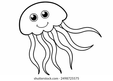 Funny Jellyfish Vector Illustration Cartoon, Clipart And Line Art Design, Funny jellyfish vector illustration, cartoon, clipart, and line art design on white background.