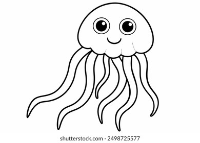 Funny Jellyfish Vector Illustration Cartoon, Clipart And Line Art Design, Funny jellyfish vector illustration, cartoon, clipart, and line art design on white background.