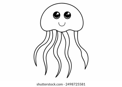 Funny Jellyfish Vector Illustration Cartoon, Clipart And Line Art Design, Funny jellyfish vector illustration, cartoon, clipart, and line art design on white background.