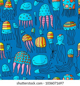 Funny jellyfishes, seamless pattern for your design