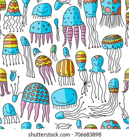 Funny jellyfishes, seamless pattern for your design