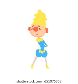 Funny jester in a blue medieval costume colorful cartoon character vector Illustration