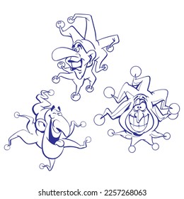 Funny Jester In Fool's Cap Vector Illustration. Hand Drawn Joker Head