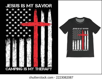 Der Funny Jesus ist mein Retter Camping ist meine Therapie USA Flag T-Shirt Vector Design. Offizielle amerikanische Flagge Jesus ist mein Retter Camping ist meine Therapie T-Shirt.