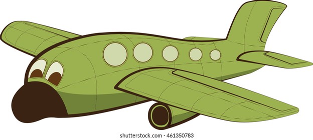 Funny Jet passenger airplane with face. Vector illustration.