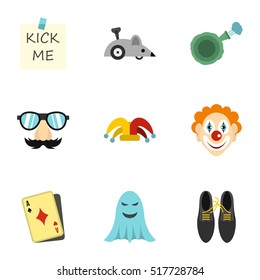 Funny joke icons set. Flat illustration of 9 funny joke vector icons for web