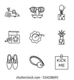 Funny joke icons set. Outline illustration of 9 funny joke vector icons for web