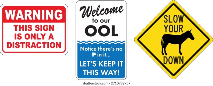 Funny Joke Signs Vector Line Art 