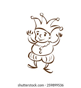 Funny joker celebrates fools day. Hand drawn vector cartoon illustration.