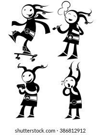 funny jokers, set four vector illustration black and white